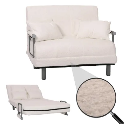 Schlafsessel MCW-K29, Klappsessel Schlafsofa Gästebett, Liegefläche 190x100cm, Stoff Bouclé (500g/m²) ~ creme