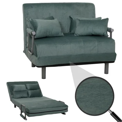 Schlafsessel MCW-K29, Klappsessel Schlafsofa Gästebett, Liegefläche 190x100cm, Stoff Chenille (370g/m²) ~ blau-grün