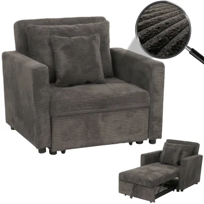 Schlafsessel MCW-L90, Klappsessel Gästebett Relaxsessel, Liegefläche 200x100cm Stoff/Textil Cord ~ dunkelgrau