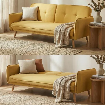 Schlafsofa MCW-J18, Couch Klappsofa Gästebett Bettsofa, Schlaffunktion Stoff/Textil 185cm ~ gelb