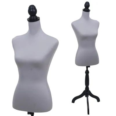 Schneiderpuppe MCW-Q24, Schaufensterpuppe Torso weiblich, Schaumstoff, abnehmbarer Bezug, MVG-zertifiziert ~ grau