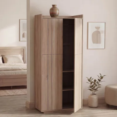 Schrank MCW-P44, Kleiderschrank Garderobenschrank 2 Türen Push-to-open, MDF 184x80x40cm ~ Sonoma-Eiche-Optik