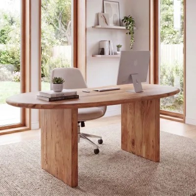 Schreibtisch 180 cm Massivholz Bürotisch Computertisch Nierenform Homeoffice