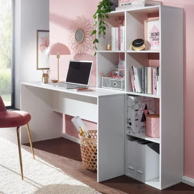 FineBuy Schreibtisch mit Regal Weiß 170cm Bürotisch 6 Fächer Ordner Homeoffice