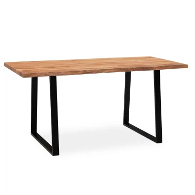 Schreibtisch Massivholz Baumkante Handgefertigt Akazie TARN, Goldbraun-Schwarz 180x90x76 cm