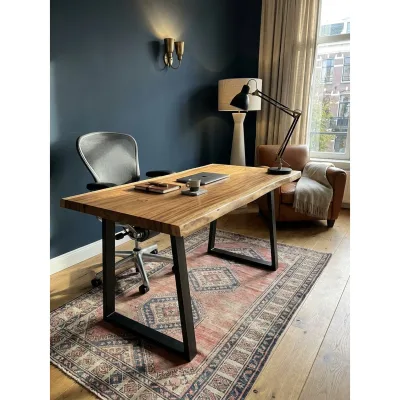 Schreibtisch Massivholz Baumkante Trapezgestell, Akazie 160x80x76 cm