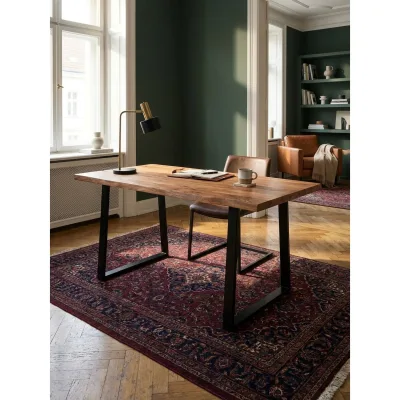 Schreibtisch Massivholz Baumkante Trapezgestell, Akazie 200x100x76 cm