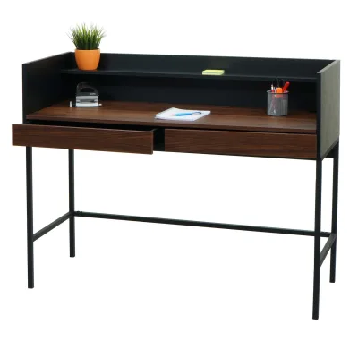 Schreibtisch MCW-J79, Bürotisch Computertisch Arbeitstisch, Schublade 120x50cm Holz Metall ~ Walnuss-Optik
