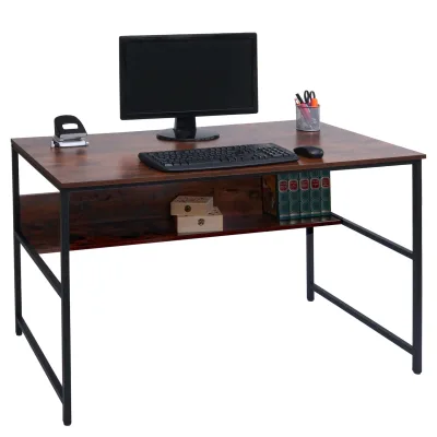 Schreibtisch MCW-K80, Bürotisch Computertisch Arbeitstisch Ablage, Metall MDF 120x60cm ~ braun