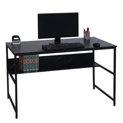 Schreibtisch MCW-K80, Bürotisch Computertisch Arbeitstisch Ablage, Metall MDF 120x60cm ~ Marmor-Optik schwarz