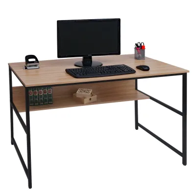 Schreibtisch McW-K80, Bürotisch Computertisch Arbeitstisch Ablage, Metall MDF 120x60cm ~ natur