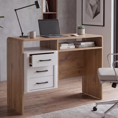 Schreibtisch MCW-P43, Bürotisch Computertisch, 3 Schubladen MDF 75x100x40cm ~ Wotan-Eiche-Optik, weiß