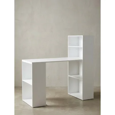Schreibtisch Mit Regal Ablagefächer Modern Holz, Weiß 53x120x120 cm