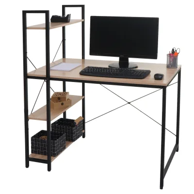 Schreibtisch mit Regal MCW-K81, Laptoptisch Bürotisch Arbeitstisch, 100x60cm Metall Holz ~ natur
