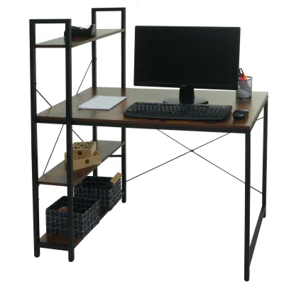 Schreibtisch mit Regal MCW-K81, Laptoptisch Bürotisch Arbeitstisch, 100x60cm Metall MDF ~ braun