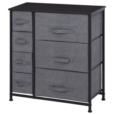 Schubladenschrank mit 7 Stoffschubladen Metallgestell + Holz + Vliesstoff Grau 63,5 x 30 x 71 cm