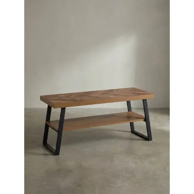 Schuhbank – 100x41x40 cm, Eiche-Dekor, Fischgrät, mit Ablage