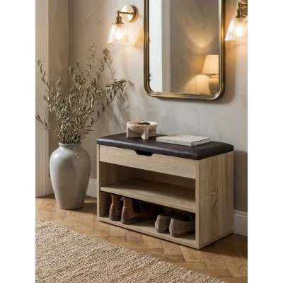 Schuhbank Holz gepolstert mit Stauraum schmal, Sonoma 60x30x40 cm