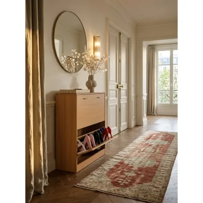 Schuhkipper Holz mit 2 Klappen und Ablage, Buche 75x24x87 cm