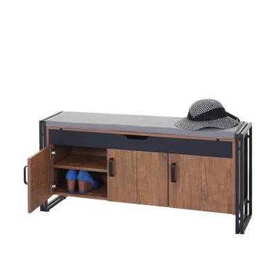 Schuhkommode mit Sitzmöglichkeit MCW-A27, Kommode Bank mit Kissen, 53x110x30cm 3D-Struktur Metall ~ Wildeiche-Optik