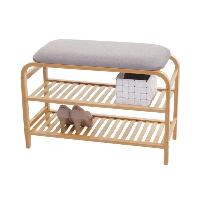 Schuhregal MCW-F72, Sitzbank Polsterbank Schuhablage Schuhschrank, Ablagefach Bambus 50x70x30cm