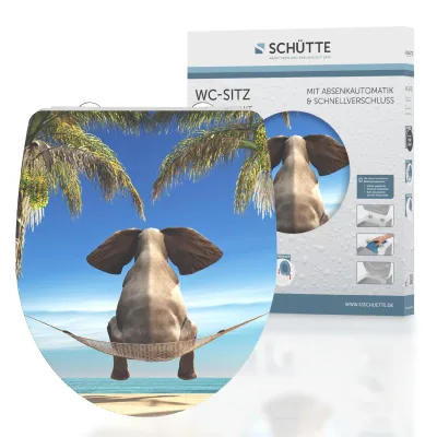 Schütte Duroplast HG WC Sitz HAPPY ELEPHANT, Hochglänzend mit Absenkautomatik und Schnellverschluss