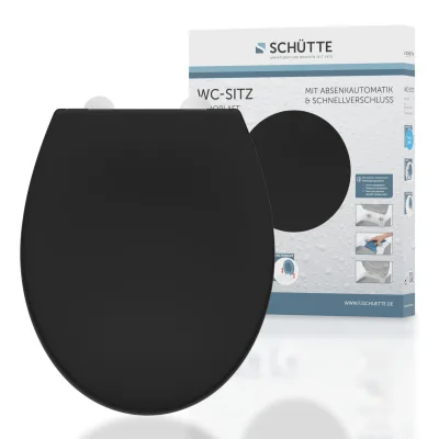 Schütte Duroplast WC Sitz Schwarz, mit Absenkautomatik und Schnellverschluss