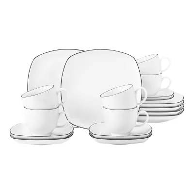 Seltmann Weiden Kaffeeservice eckig Lido Black Line 18-tlg.