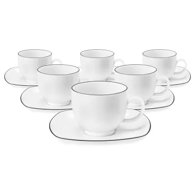 Seltmann Weiden Kaffeetassen mit Untertassen Lido Black Line 220 ml 6er Set