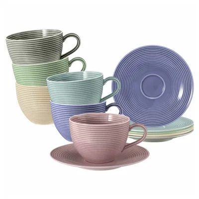 Seltmann Weiden Milchkaffeetassen mit Untertassen Beat Color Glaze 350 ml 6er Set