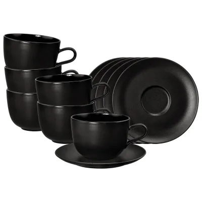 Seltmann Weiden Milchkaffeetassen mit Untertassen Liberty Velvet Black 400 ml 6er Set