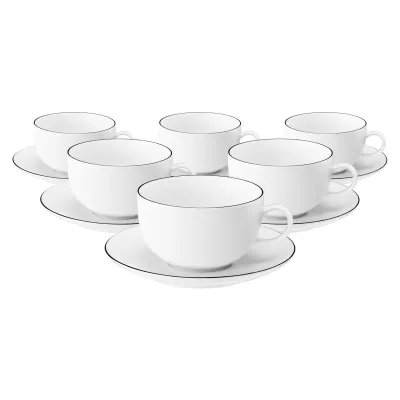 Seltmann Weiden Milchkaffeetassen mit Untertassen Lido Black Line 350 ml 6er Set