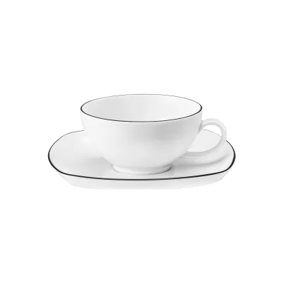 Seltmann Weiden Teetasse mit Untertasse eckig Lido Black Line 200 ml