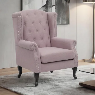 Sessel Chesterfield Oxford, Relaxsessel Clubsessel Ohrensessel, wasserabweisend Stoff/Textil ~ hellrosa ohne Ottomane