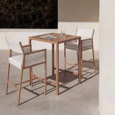 Set Bartisch + 2x Barhocker MCW-Q12, Barstuhl Stehtisch, Polyrattan Olefin (210 g/m²) ~ weiß