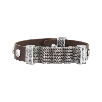Seven-24 Armband Edelstahl mit braunem Leder