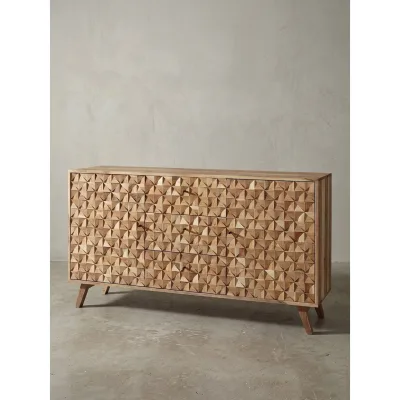 Sideboard – Akazie Massivholz, 140x78,5x40 cm, Landhausstil, 3 Schubladen, 2 Türen
