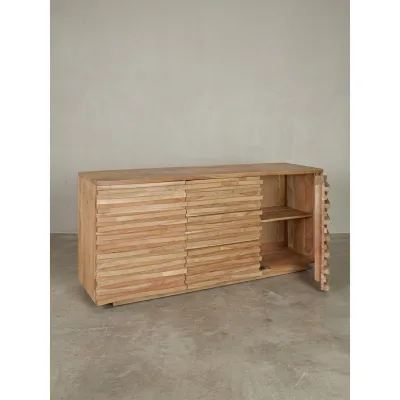Sideboard – Akazie Massivholz, 160x75x43 cm, Baumkante, mit Schubladen und Türen, breit