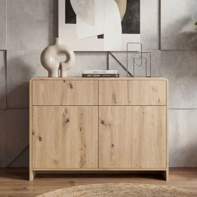 Sideboard Eiche Dekor 88cm Kommode Anrichte Standschrank mit Türen Schubladen