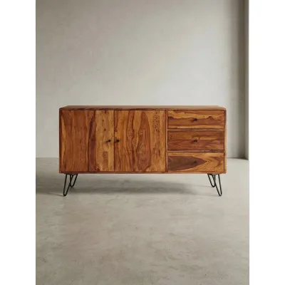 Sideboard – Massivholz, 145x75x40 cm, Landhausstil, 3 Schubladen, 2 Türen