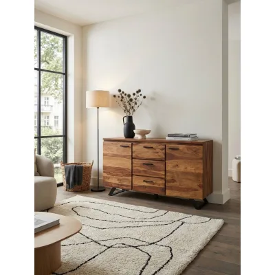 Sideboard – Massivholz/Metall, 145x82x45 cm, mit Baumkante, Schubladen