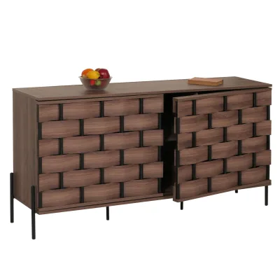Sideboard MCW-M44, Kommode Schrank Anrichte, 3D-Flecht-Design Push-to-open Türen 152x80x40cm, braun
