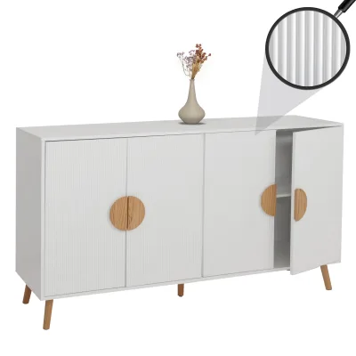 Sideboard MCW-N89, Kommode Schrank Highboard Anrichte, 3D-Design Melamin Holz, 88x150x40cm ~ weiß