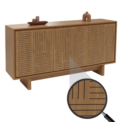 Sideboard MCW-O35, Schrank Highboard, 3 Türen Staufächer, Melamin 86x160x40cm ~ Ulme natur