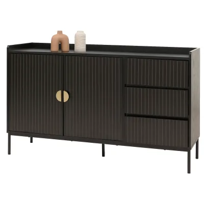 Sideboard MCW-O39, Kommode Schrank Anrichte, 3 Schubladen 2 Türen, Holz Melamin 80x130x42cm ~ Holzoptik schwarz