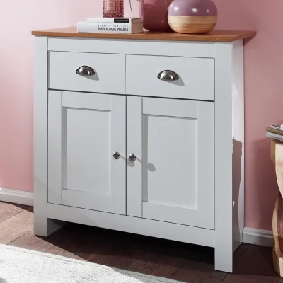 Sideboard MDF Weiß - Eiche 80cm Kommode mit 2 Schubladen & 2 Türen modernes Design
