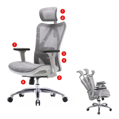 SIHOO Bürostuhl Schreibtischstuhl, ergonomisch, verstellbare Armlehne, 150kg belastbar ~ Bezug grau, Gestell weiß