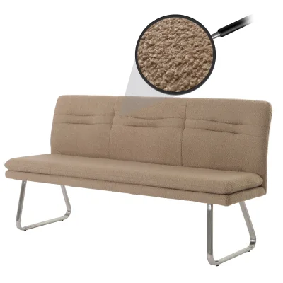 Sitzbank MCW-H70, Esszimmerbank Bank Polsterbank, Lehne Stoff/Textil Bouclé Edelstahl gebürstet 180cm ~ coffee-braun