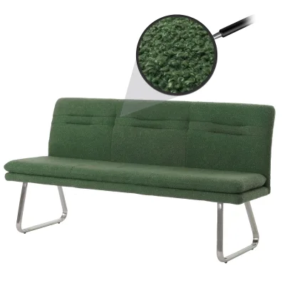 Sitzbank MCW-H70, Esszimmerbank Bank Polsterbank, Lehne Stoff/Textil Bouclé Edelstahl gebürstet 180cm ~ grün