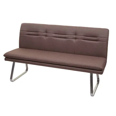 Sitzbank MCW-H70, Esszimmerbank Bank Polsterbank, Rückenlehne Stoff/Textil Edelstahl gebürstet ~ braun 160cm